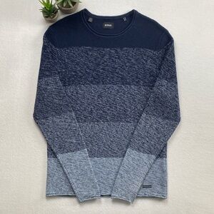 Hudson Garment Dyed Stripe Knit Roll Hem Long Sleeve Pullover Jumper Sweater